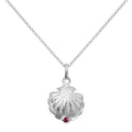 Sterling Silver Oyster Shell with CZ Crystal Ruby Birthstone Necklace