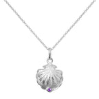 Sterling Silver Oyster Shell with CZ Crystal Amethyst Birthstone Necklace