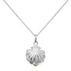 Sterling Silver Oyster Shell with CZ Crystal Peridot Birthstone Necklace