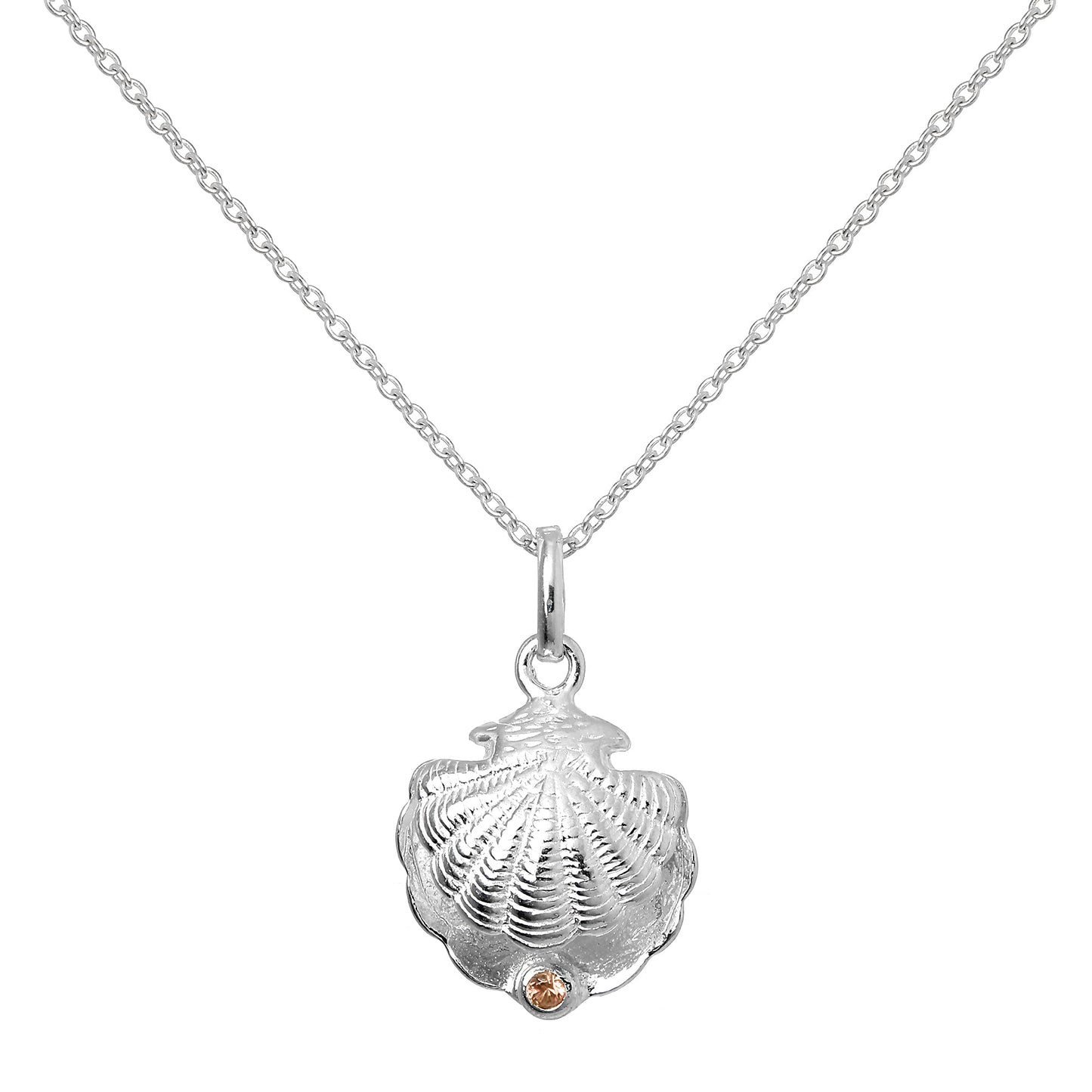 Sterling Silver Oyster Shell with CZ Crystal Topaz Birthstone Necklace