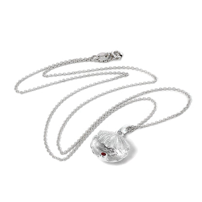 Sterling Silver Oyster Shell with CZ Crystal Siam Birthstone Necklace