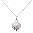 Sterling Silver Oyster Shell with CZ Crystal Siam Birthstone Necklace