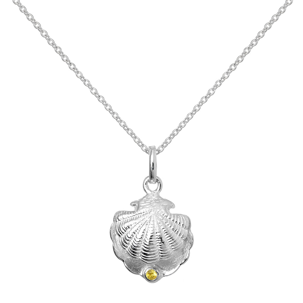 Sterling Silver Oyster Shell with CZ Crystal Citrine Birthstone Necklace