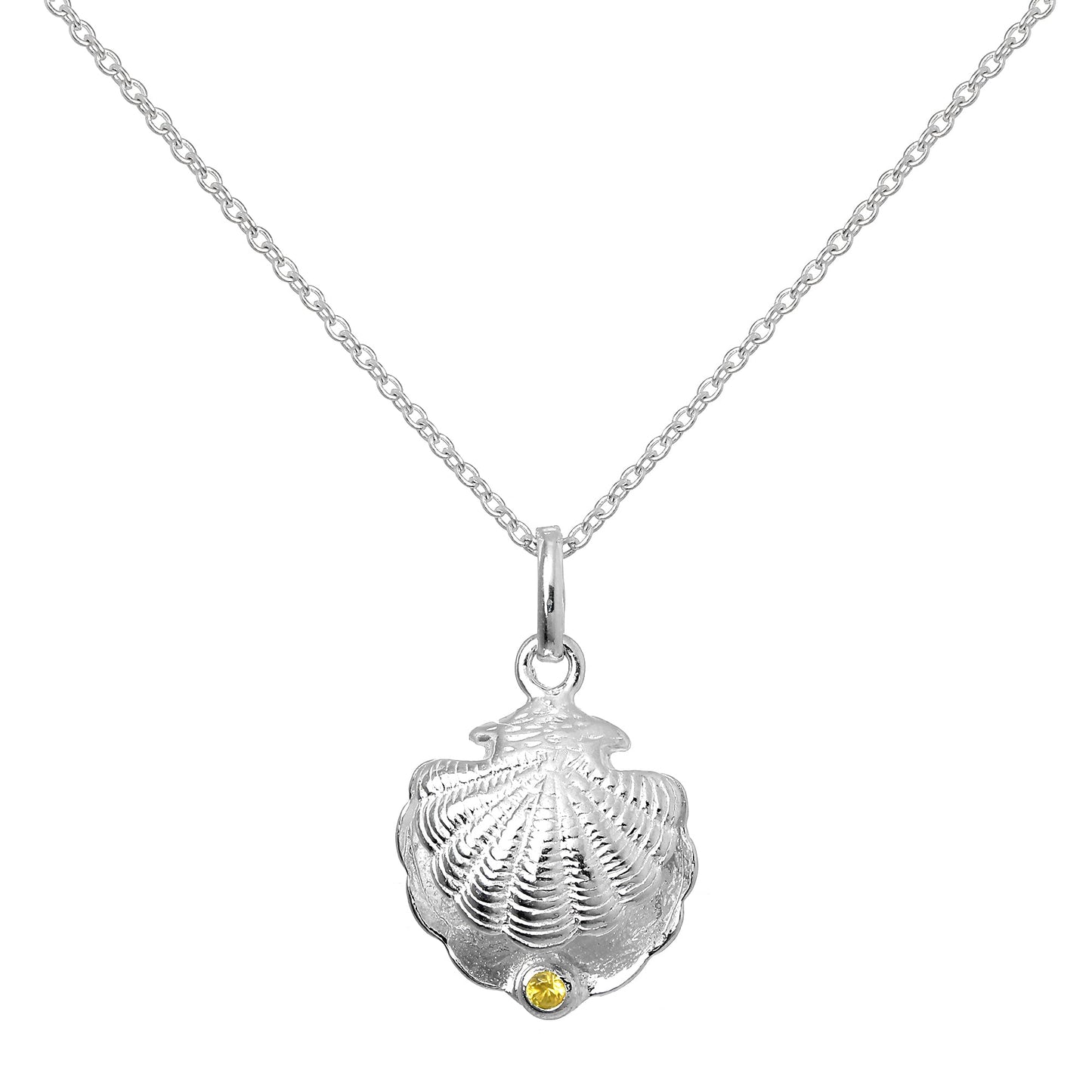 Sterling Silver Oyster Shell with CZ Crystal Citrine Birthstone Necklace