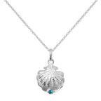 Sterling Silver Oyster Shell with CZ Crystal Blue Zircon Birthstone Necklace