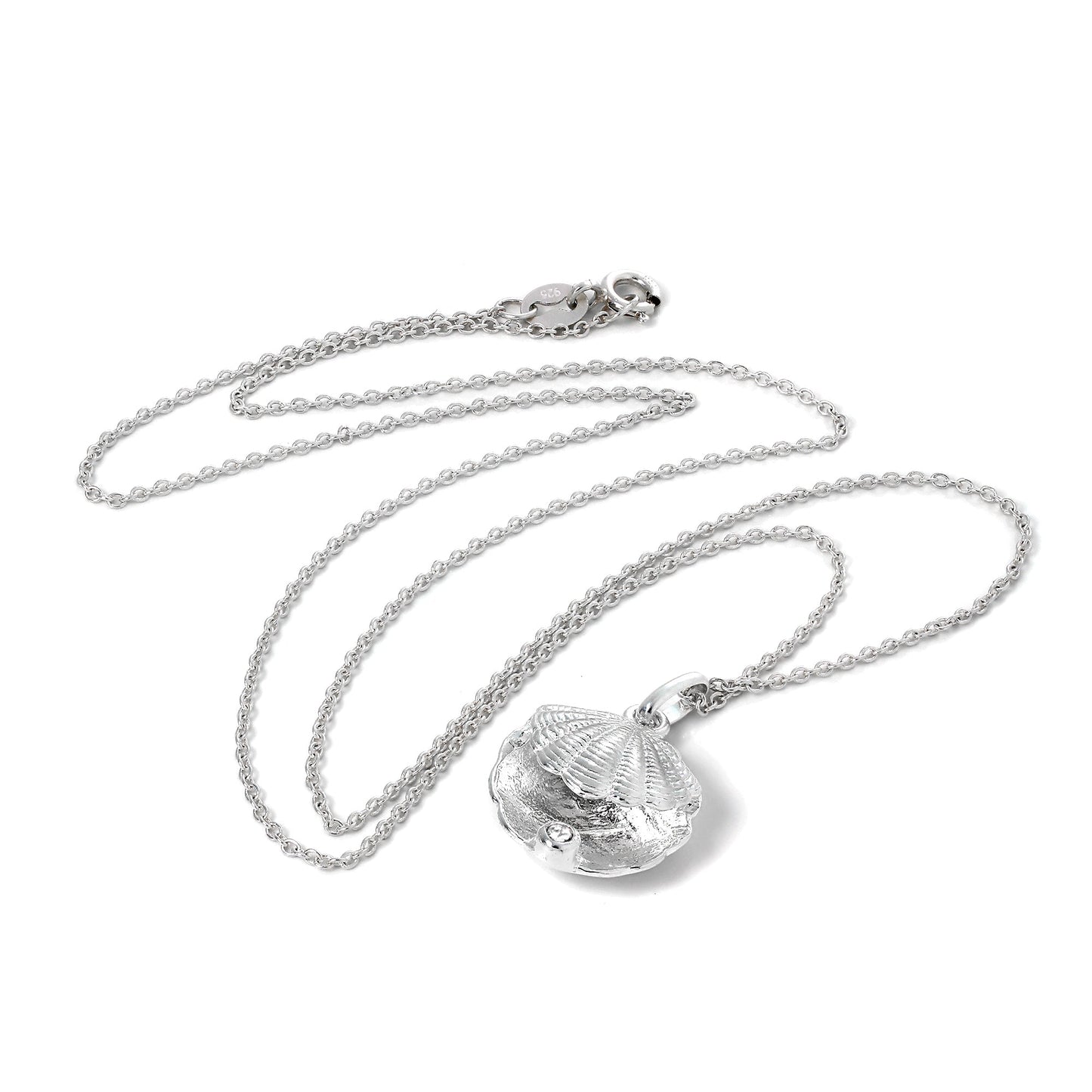 Sterling Silver Oyster Shell with CZ Crystal Clear Birthstone Necklace