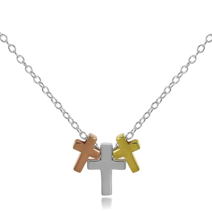 Gold Plated Sterling Silver Triple Cross 18 Inch Necklace