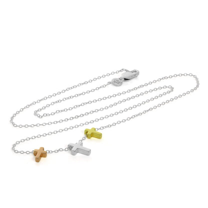 Gold Plated Sterling Silver Triple Cross 18 Inch Necklace