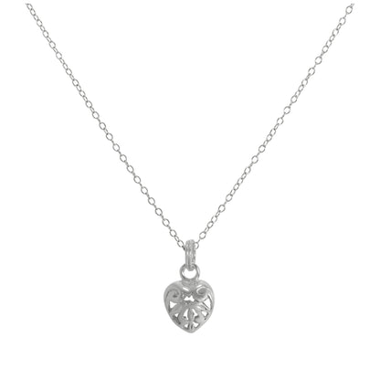 Sterling Silver Open Puffed Heart Pendant Necklace 14 - 32 Inches