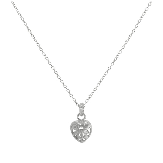Sterling Silver Open Puffed Heart Pendant Necklace 14 - 32 Inches