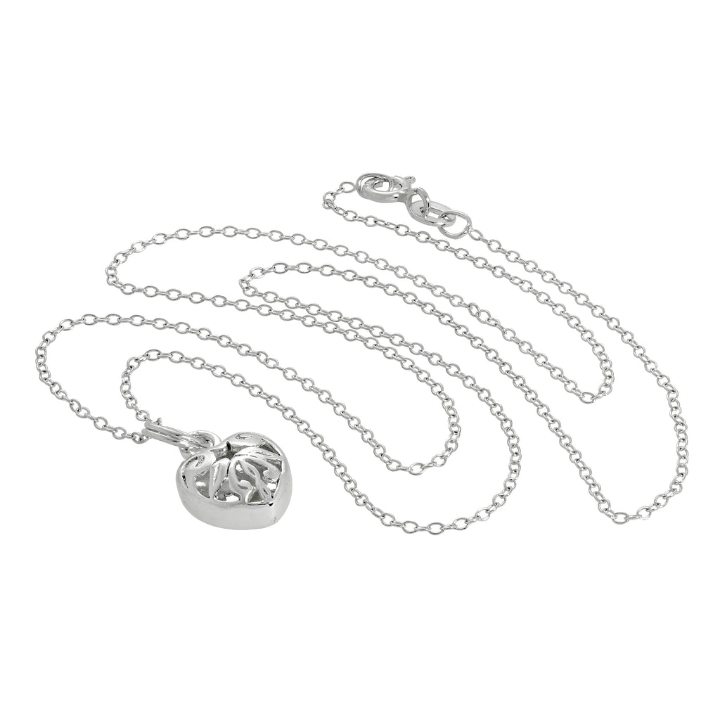 Sterling Silver Open Puffed Heart Pendant Necklace 14 - 32 Inches