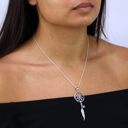 Large Sterling Silver Dreamcatcher Pendant Necklace