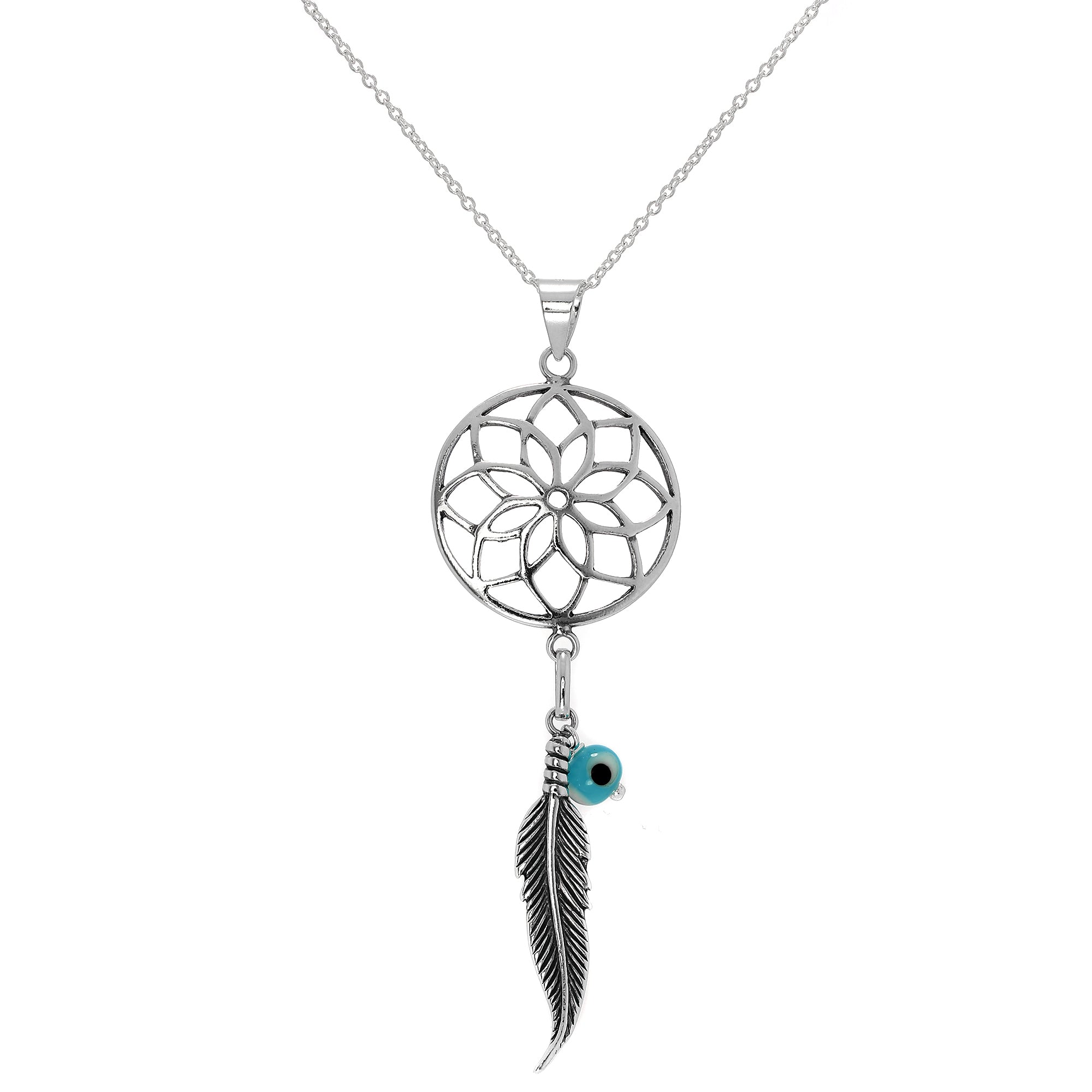 Large Sterling Silver Dreamcatcher Pendant Necklace