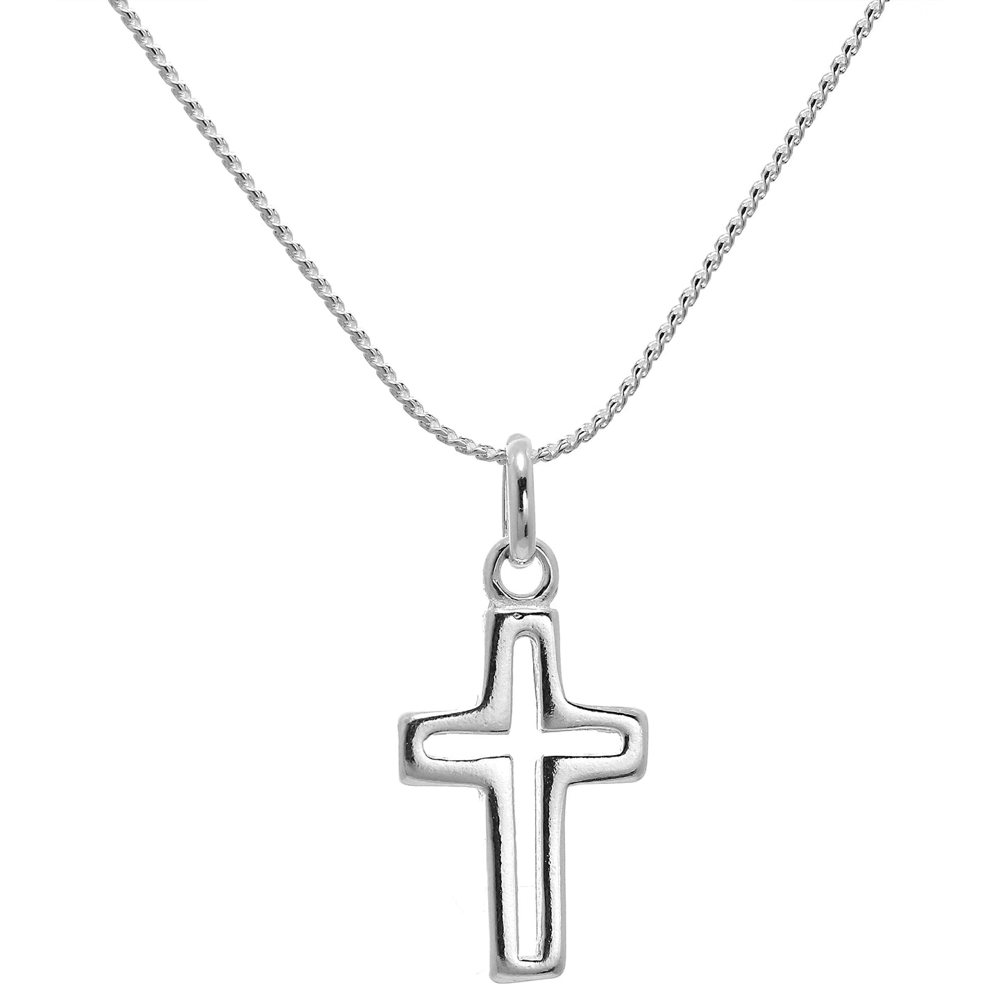 Sterling Silver Outline Cross Pendant Necklace