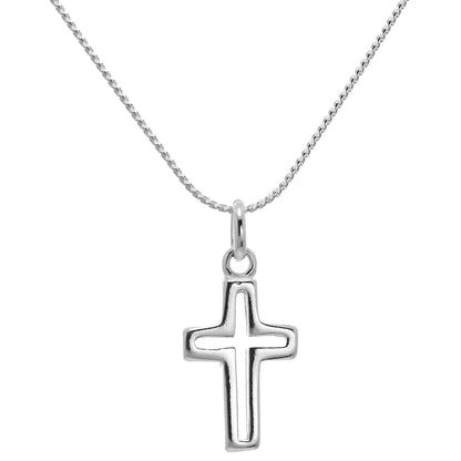 Sterling Silver Outline Cross Pendant Necklace