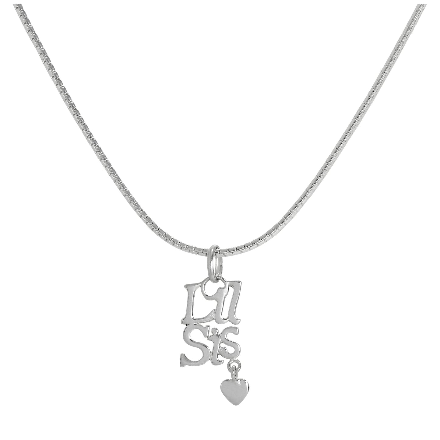 Sterling Silver Little Sister Pendant with Heart on Chain 16 - 24 Inches