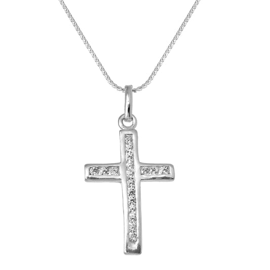 Sterling Silver & CZ Crystal Cross Pendant Necklace 16 - 22 Inches