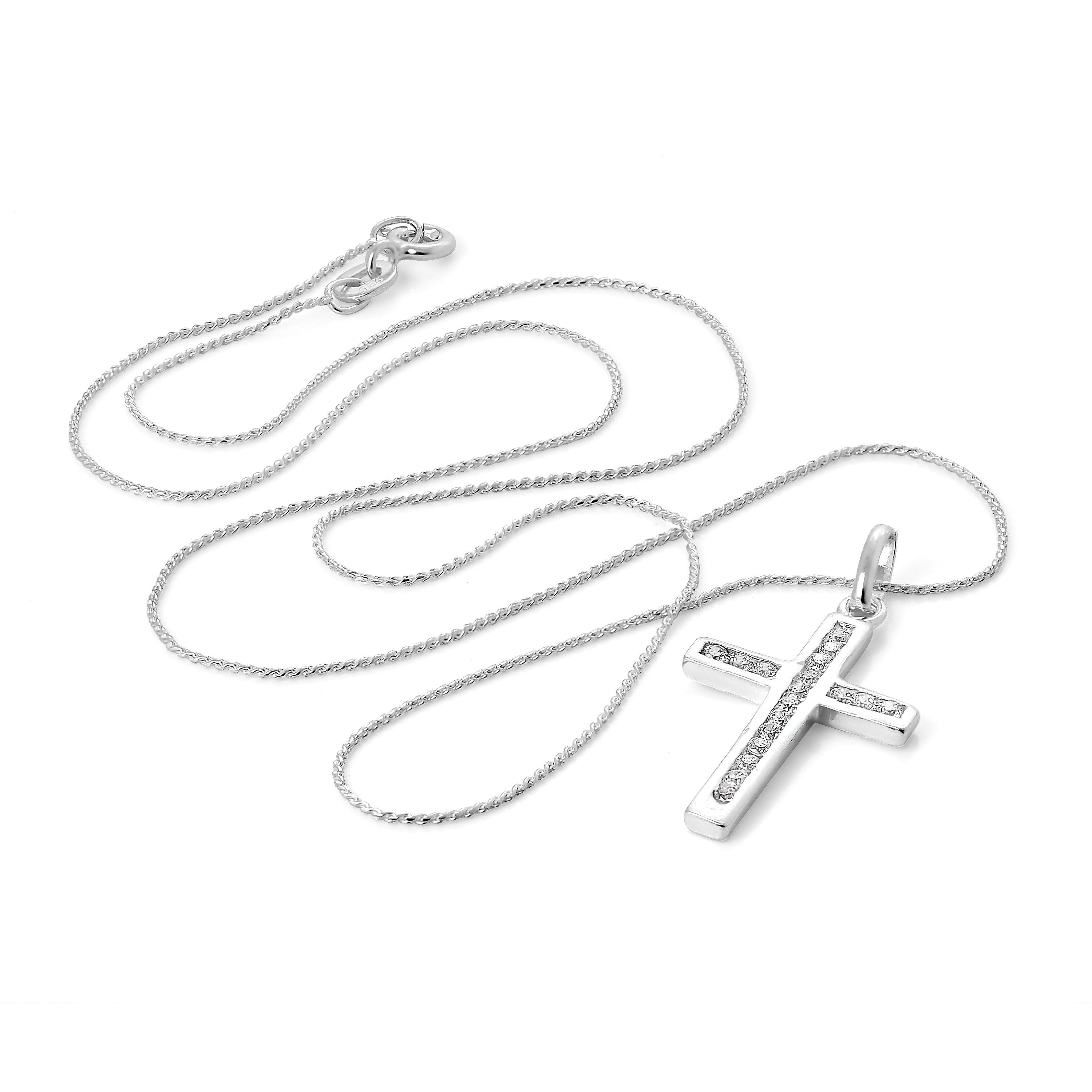 Sterling Silver & CZ Crystal Cross Pendant Necklace 14 - 28 Inches