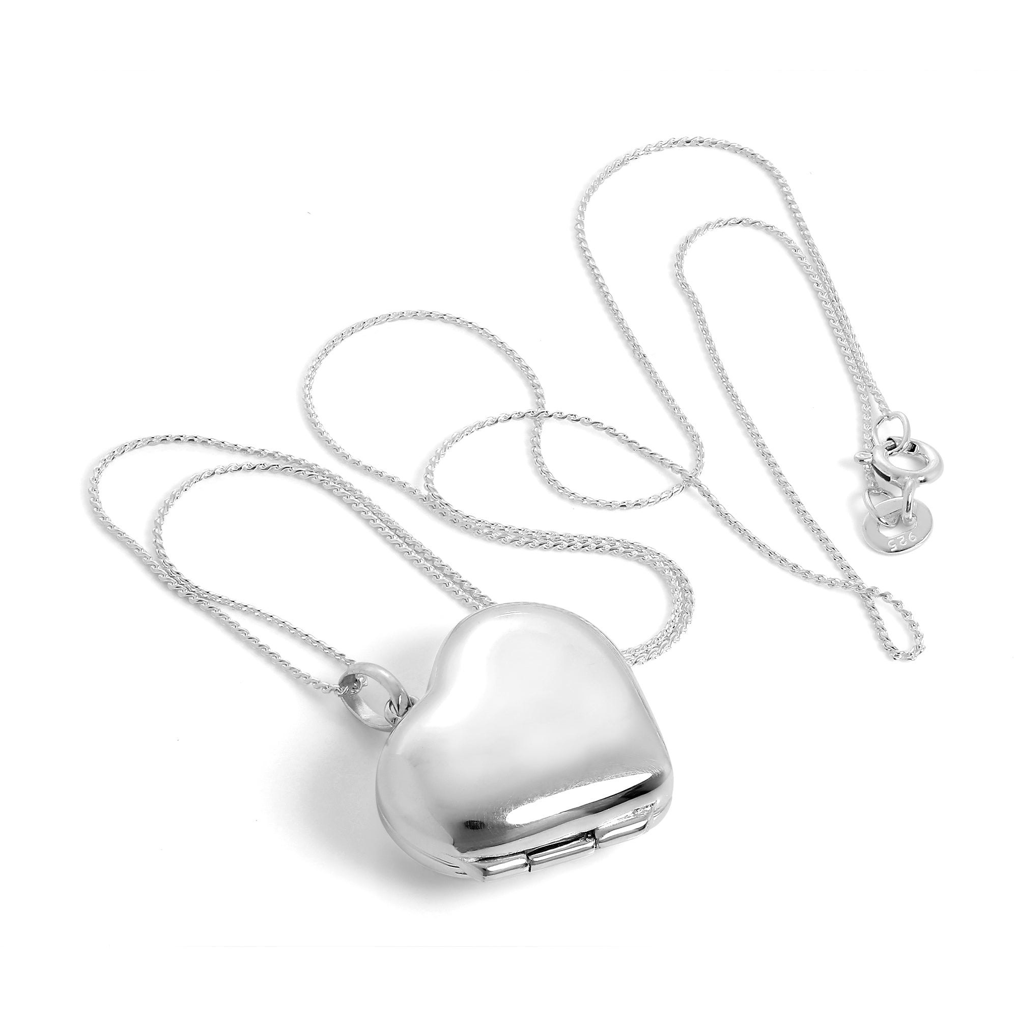 Large Sterling Silver Puffed Heart Locket Pendant Necklace 14 - 28 Inches