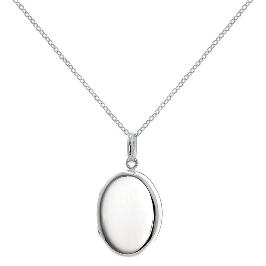 Sterling Silver Oval Locket Necklace on Chain
