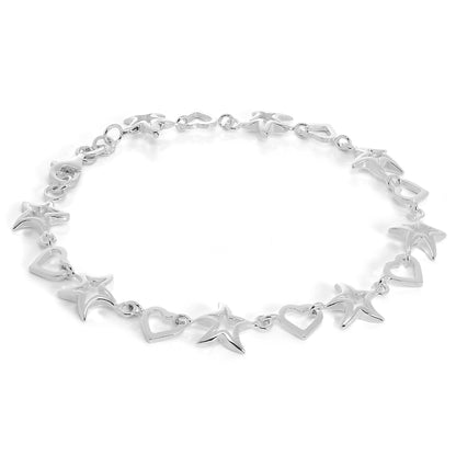 Sterling Silver Open Heart & Star Bracelet