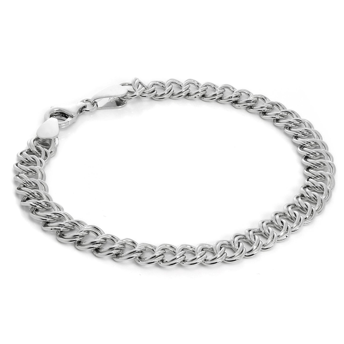 Sterling Silver Double Curb Charm Bracelet