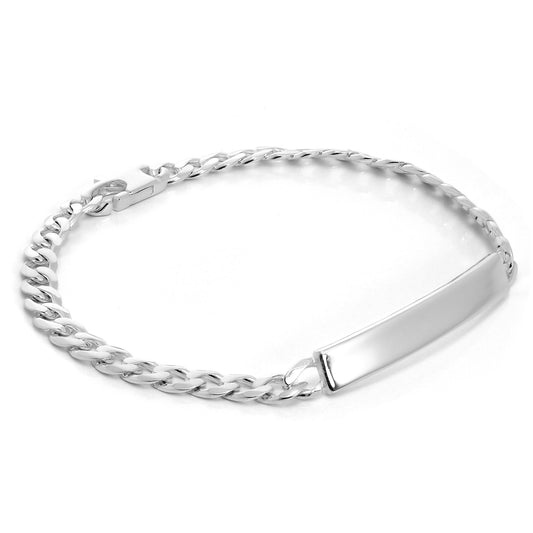 Sterling Silver 6mm Curb Chain Womens ID Plate Bracelet
