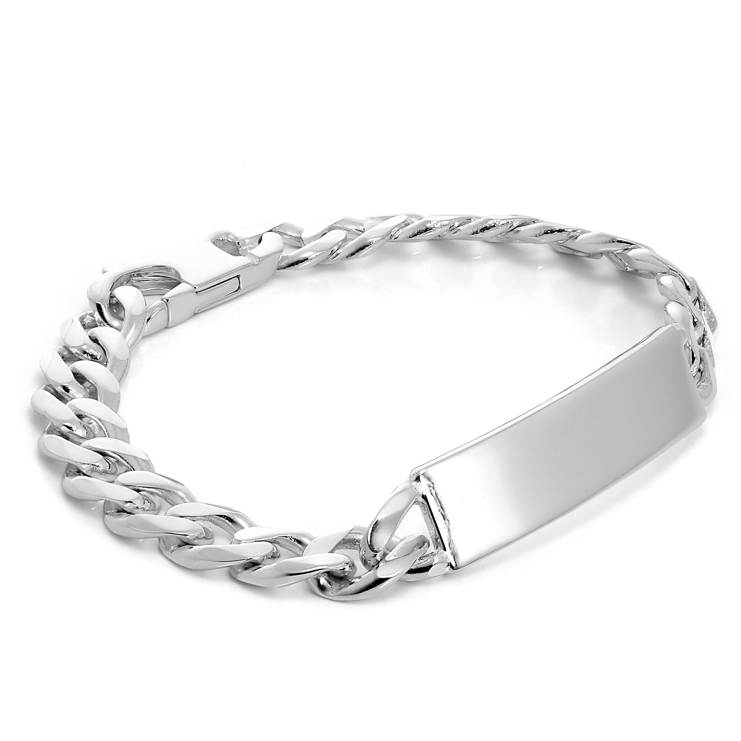 Sterling Silver Heavy 9mm Curb Chain Gents ID Plate Bracelet