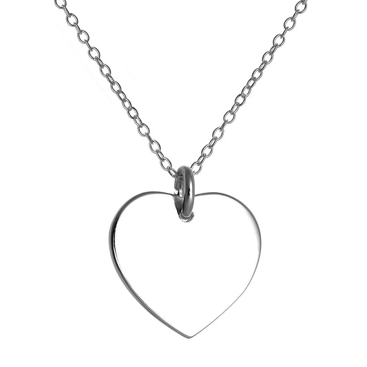 Sterling Silver Engravable Heart Pendant on 18 Inch Chain