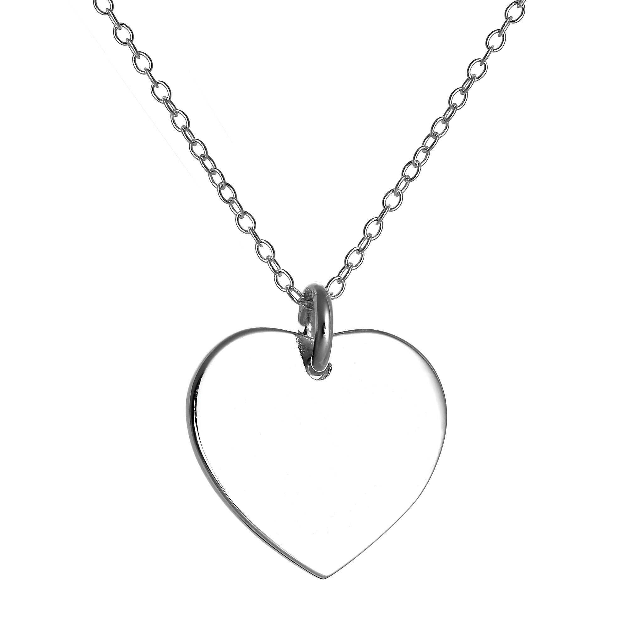 Sterling Silver Engravable Heart Pendant on 18 Inch Chain