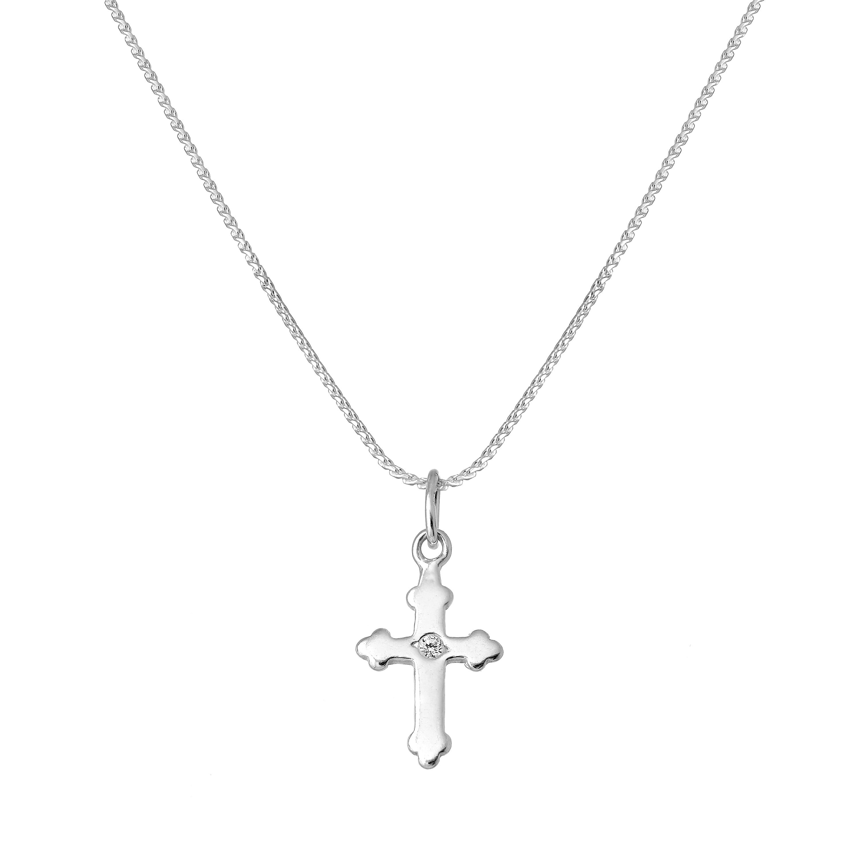 Tiny Sterling Silver Gothic Cross Pendant Necklace with CZ Crystal 14 - 28 Inches