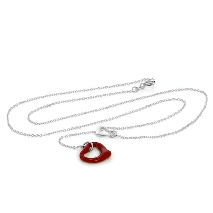 Sterling Silver Red Open Heart Lariat Chain Necklace