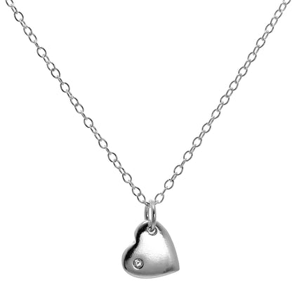 Sterling Silver 18 Inch Belcher Chain Heart Necklace with CZ Crystal