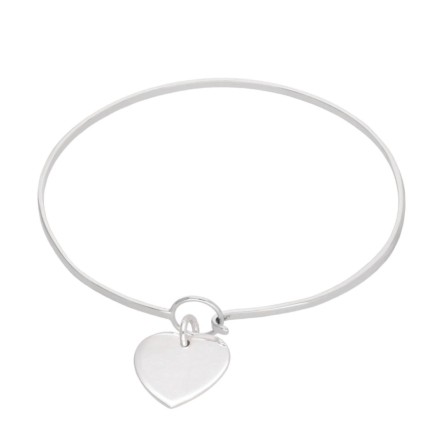 Sterling Silver Hook & Eye Bangle with Engravable Heart Charm