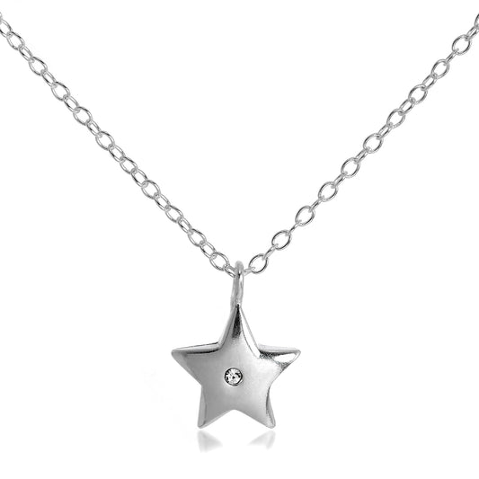 Sterling Silver & CZ Crystal Star Pendant Necklace on 18 Inch Chain