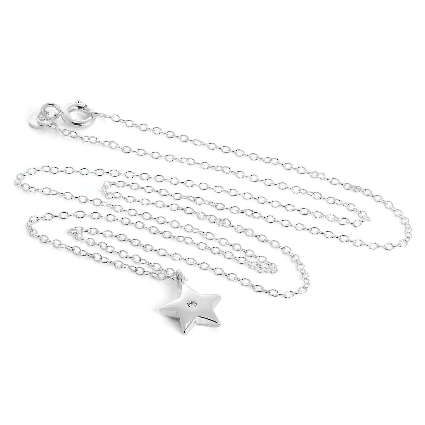 Sterling Silver & CZ Crystal Star Pendant Necklace on 18 Inch Chain