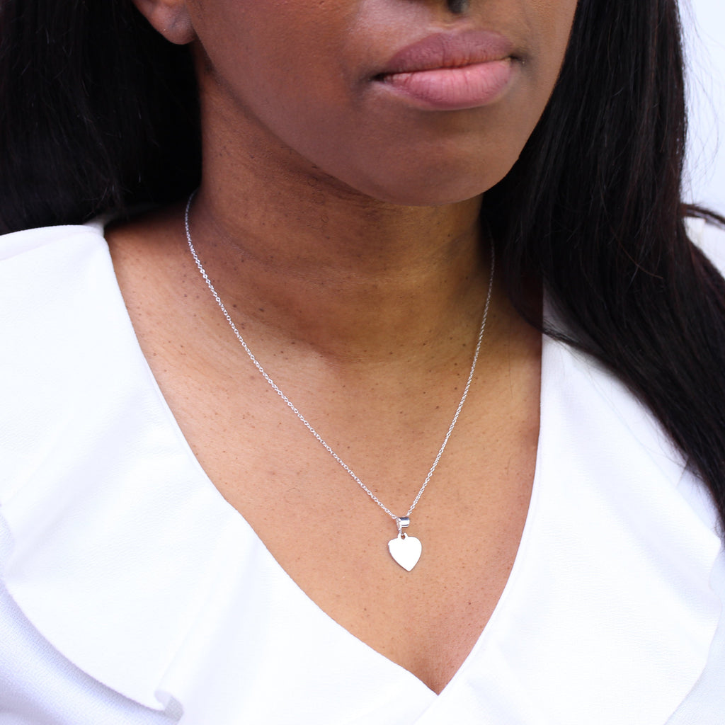 Small Sterling Silver Engravable Heart Necklace on 18 Inch Chain
