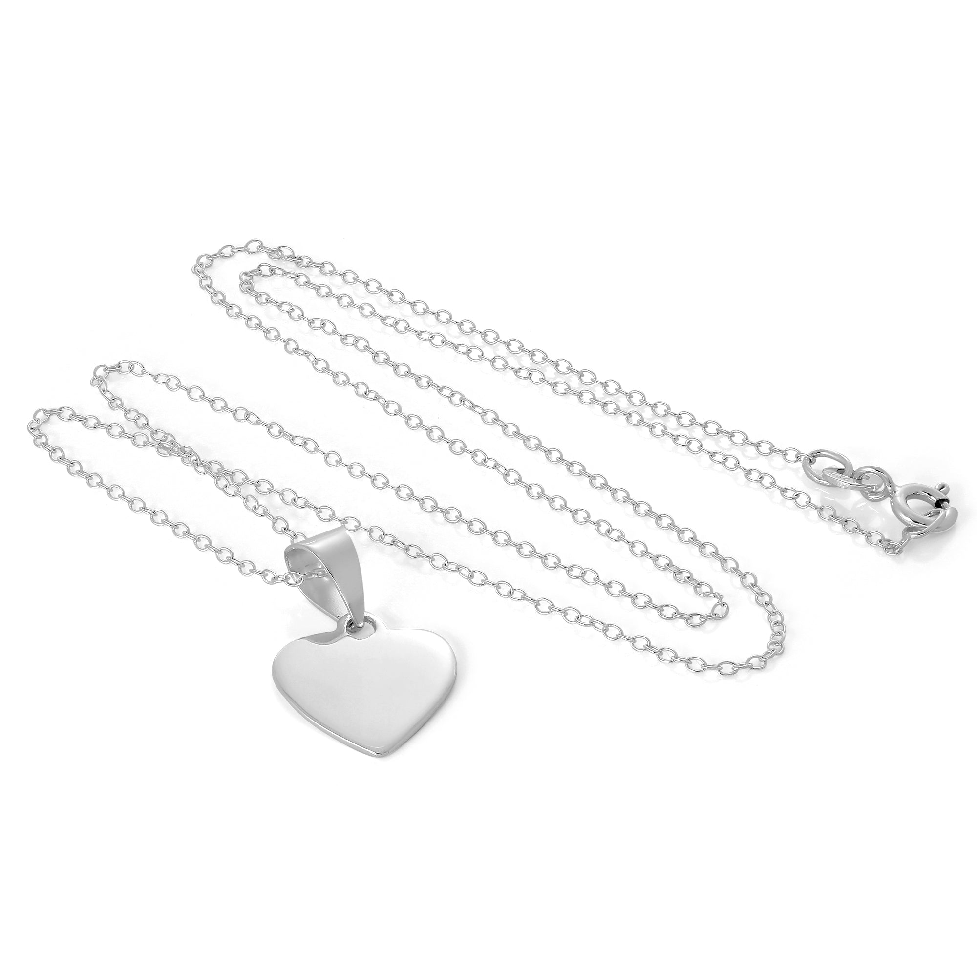Small Sterling Silver Engravable Heart Necklace on 18 Inch Chain