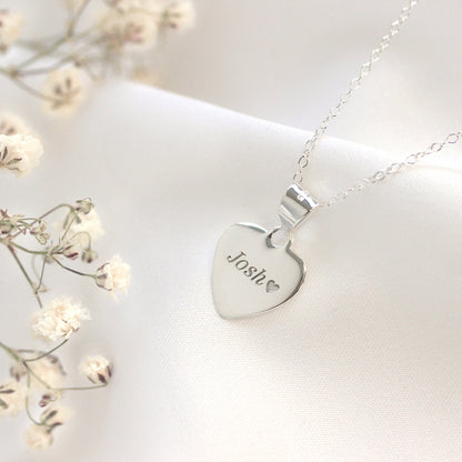 Small Sterling Silver Engravable Heart Necklace on 18 Inch Chain