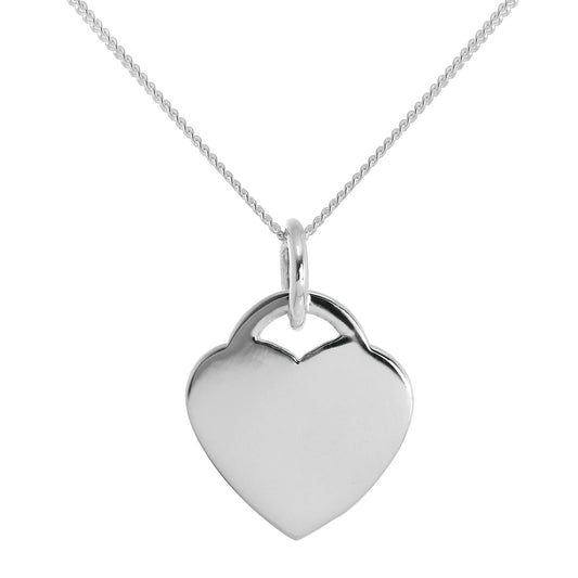 Large Sterling Silver Engravable Heart Charm 16 -24 Inches