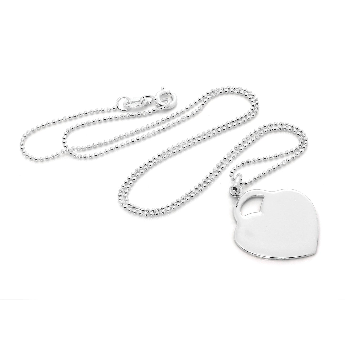 Large Sterling Silver Heart Engravable Pendant Necklace