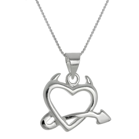 Large Sterling Silver Devil's Heart Pendant Necklace 16 - 22 Inches