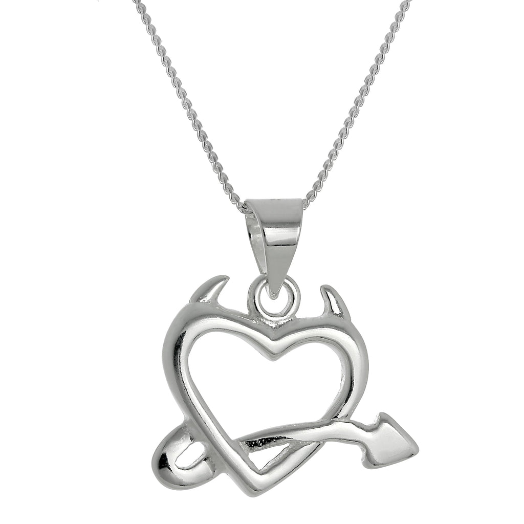 Large Sterling Silver Devil's Heart Pendant Necklace 14 - 28 Inches