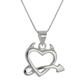 Large Sterling Silver Devil's Heart Pendant Necklace 14 - 28 Inches