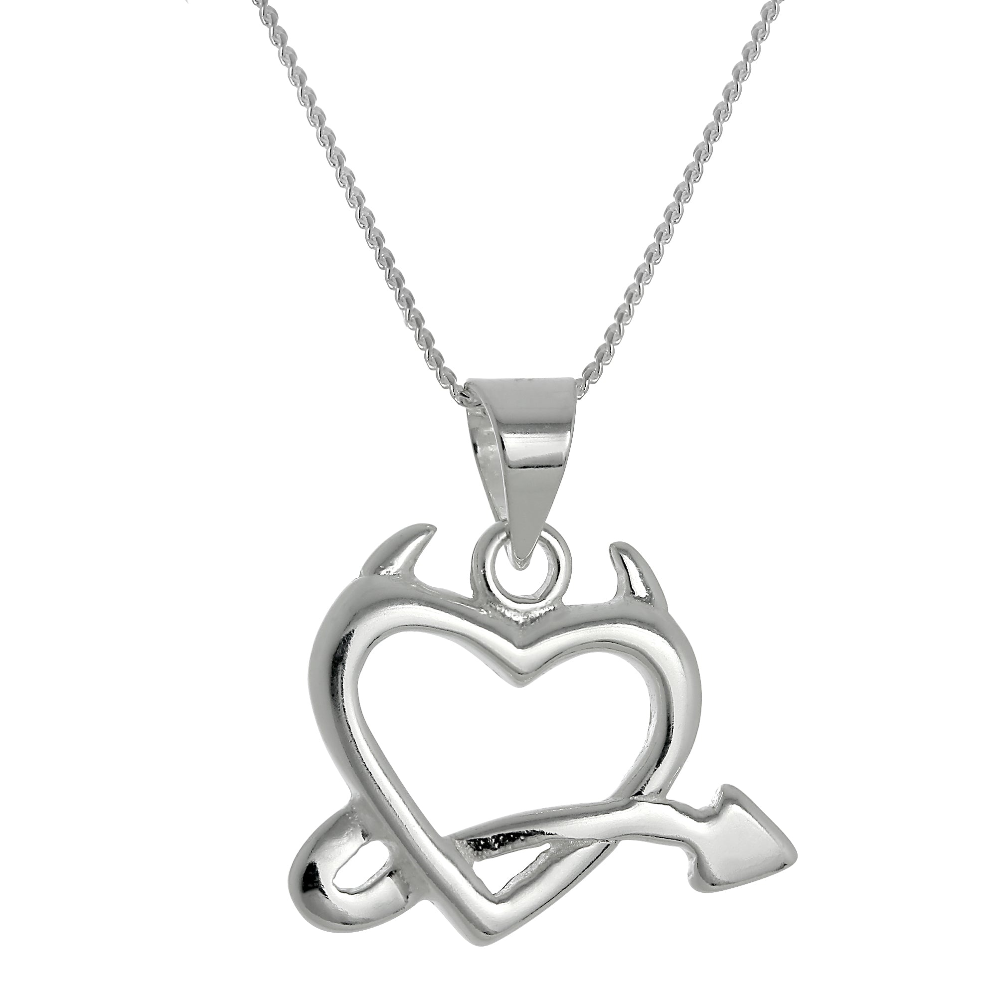 Large Sterling Silver Devil's Heart Pendant Necklace 14 - 28 Inches