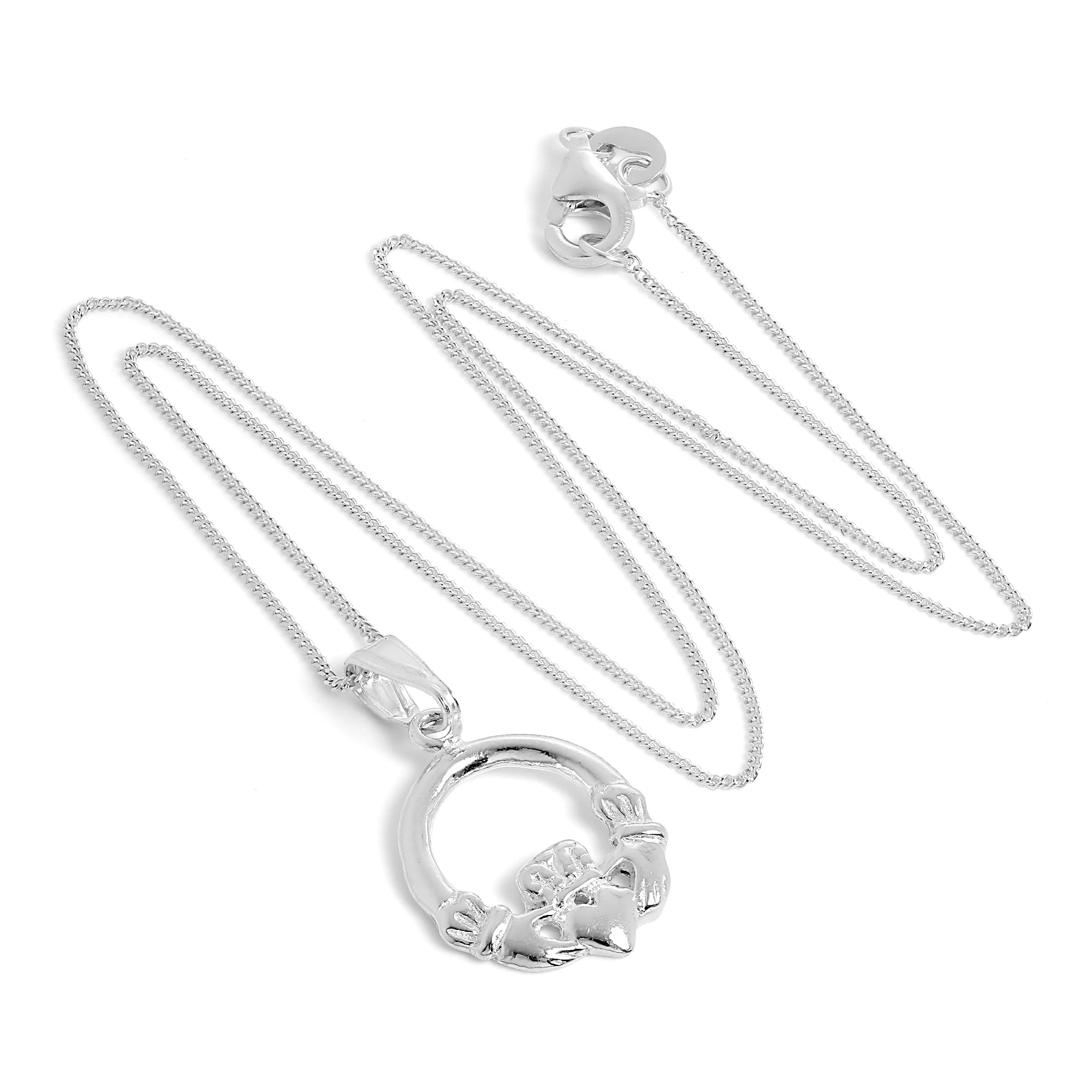 Sterling Silver Round Claddagh Pendant Necklace on 18 Inch Chain
