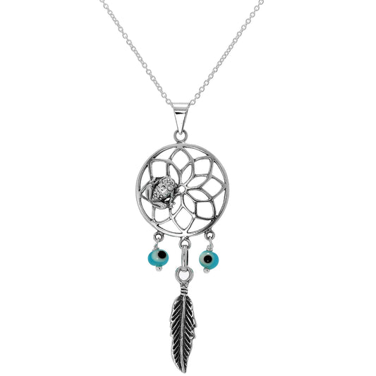 Large Sterling Silver Dreamcatcher Necklace on Chain