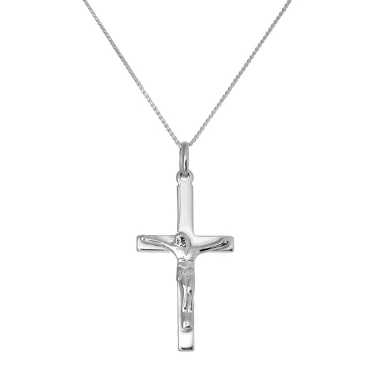 Schwer Sterlingsilber Kruzifix Kreuz Anhänger Halskette 40,5 - 56cm