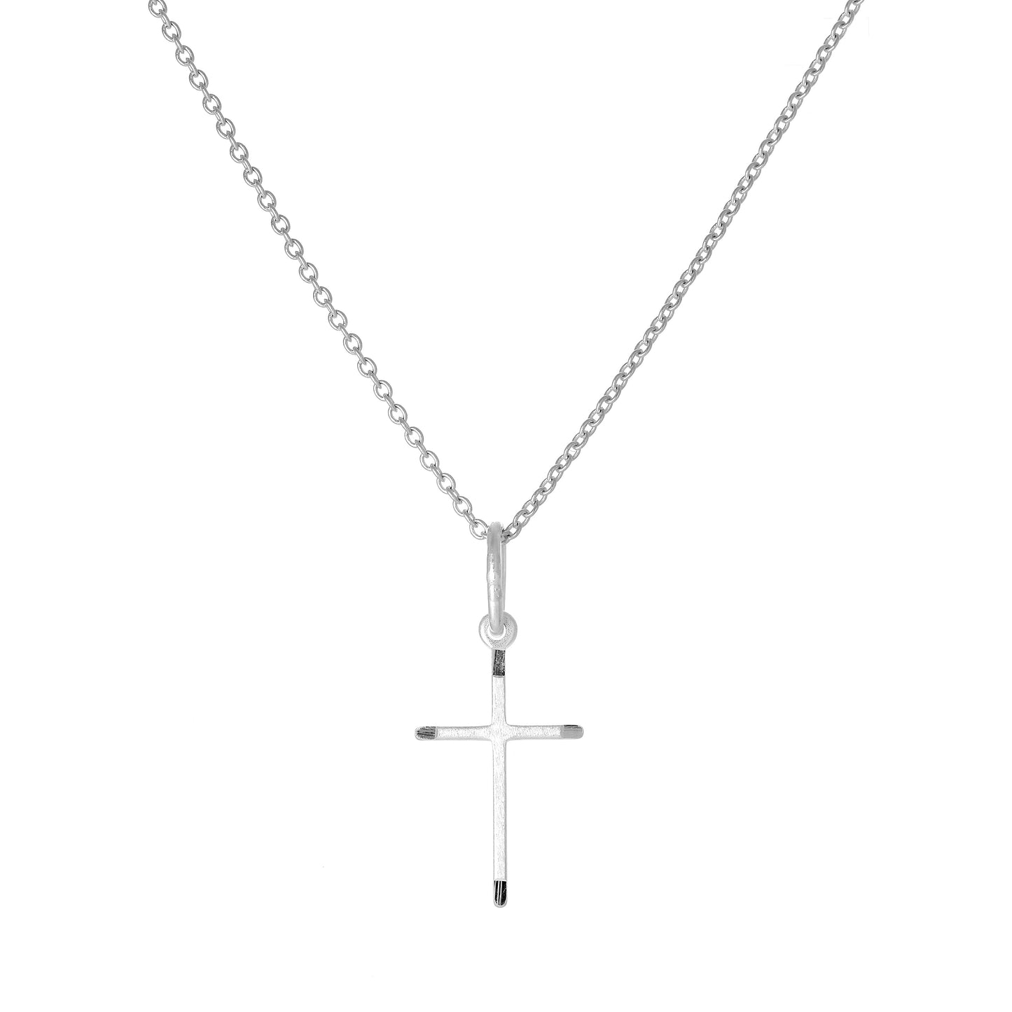 Sterling Silver Matt & Polished Cross Pendant Necklace 16 - 22 Inches