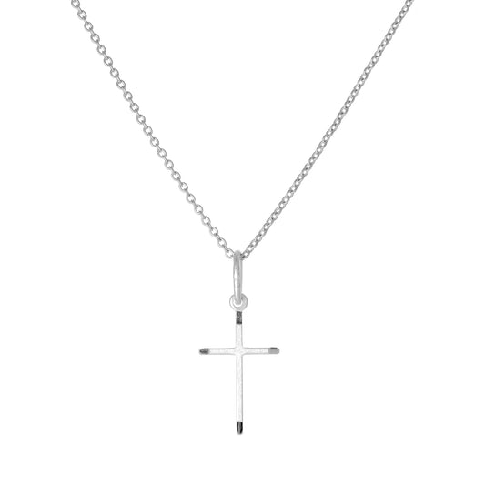 Sterling Silver Matt & Polished Cross Pendant Necklace 16 - 22 Inches